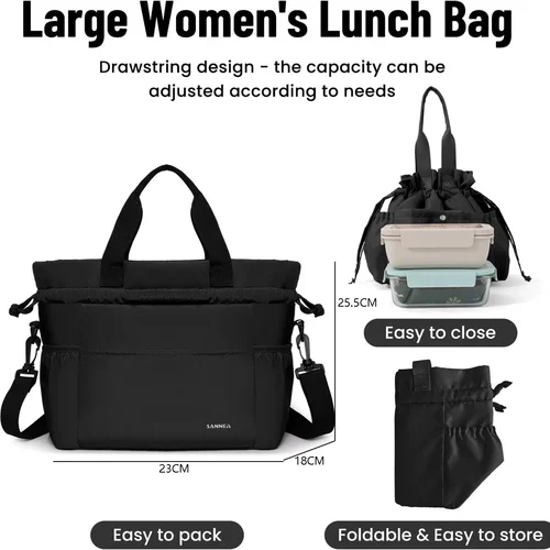 Imagen 2 del producto Bolsa de almuerzo aislante con cordón, bolsa de caja de almuerzo portátil de papel de aluminio grueso para mantener fresco, suministros para estudiantes de regreso a la escuela