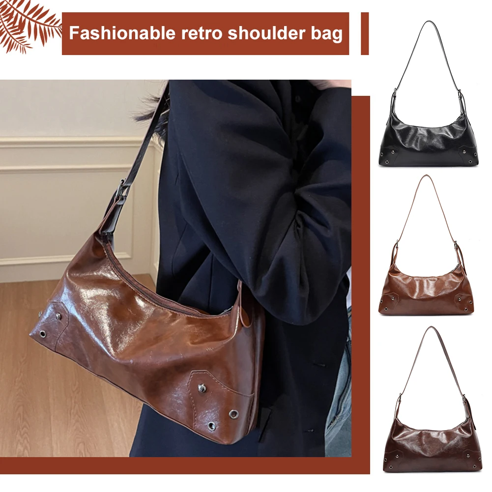

Женская сумка через плечо с заклепками в стиле ретро, сумка из искусственной кожи с металлическими заклепками, большая вместительная сумка из мягкой кожи подмышками, модная женская сумка подмышками