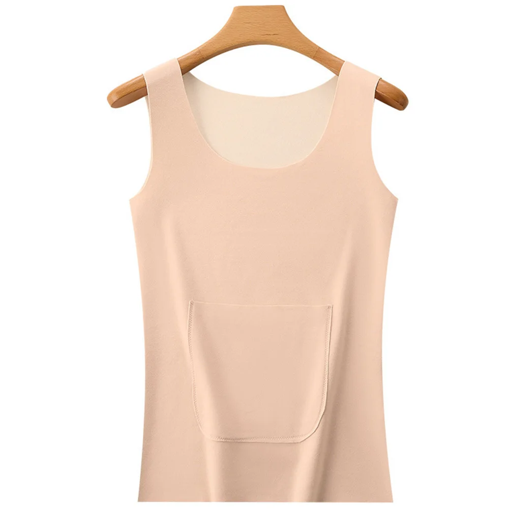 Women's Velvet Thermal Vest for Autumn and Winter with Front and Rear Pockets Casual Sleeveless Bottoming Underwear