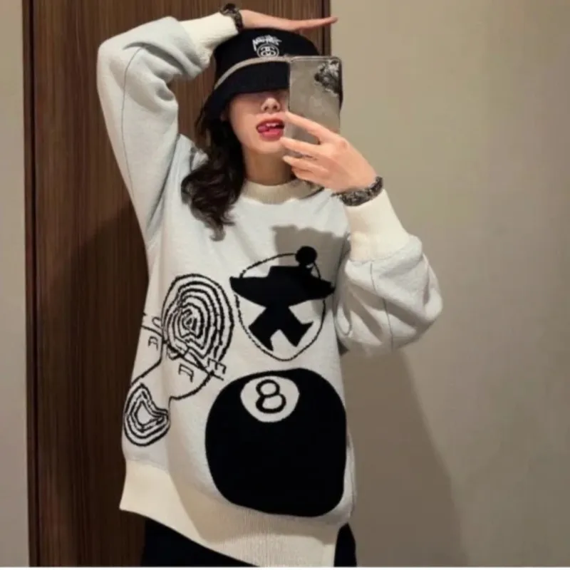 

Осень 2025 г., женская милая уличная одежда с длинным рукавом, женский пуловер в стиле Харадзюку с героями мультфильмов, большой женский повседневный мужской пуловер с круглым вырезом