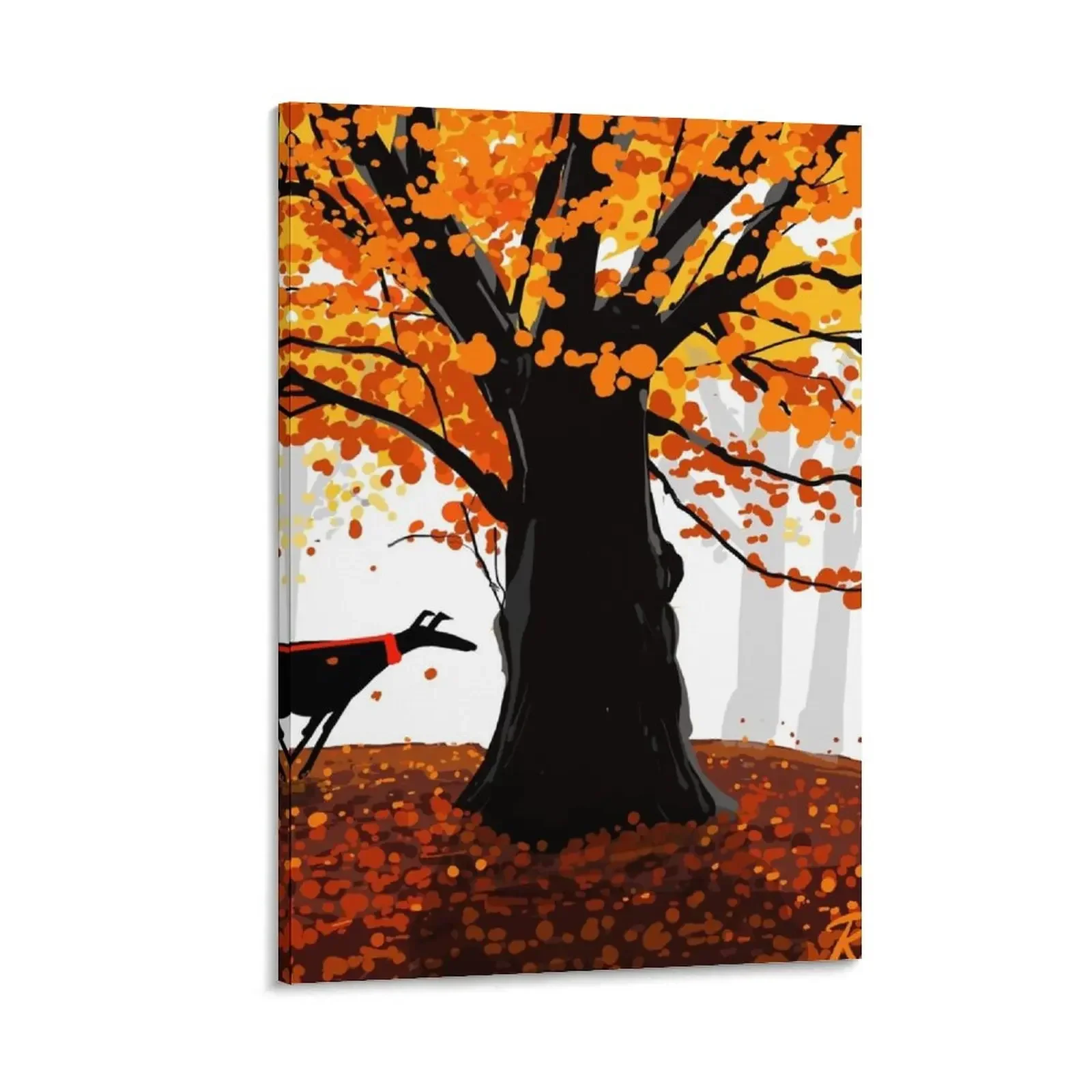 

The Autumn Oak, The Hound, and The Squirrel Canvas Painting wallpapers home decor decoration for room photos for living room