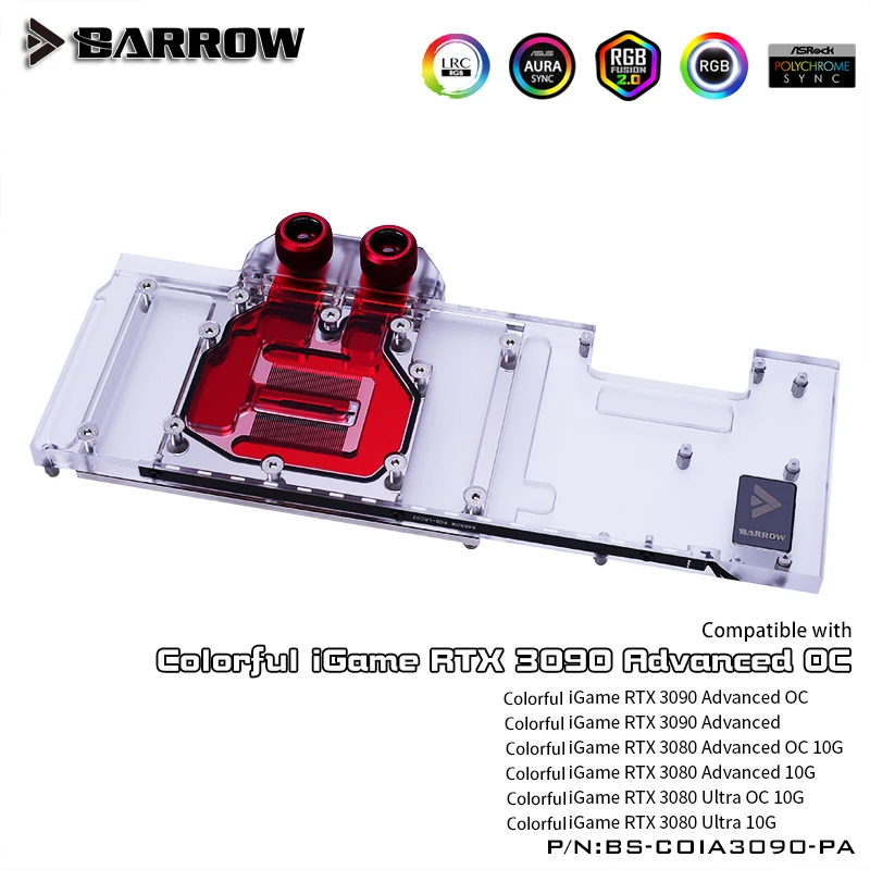 BARROW Water Block use for Colorful iGame RTX 3090 Advanced OC   /iGame RTX 3080 Ultra OC GPU Card Header A-RGB cooling block