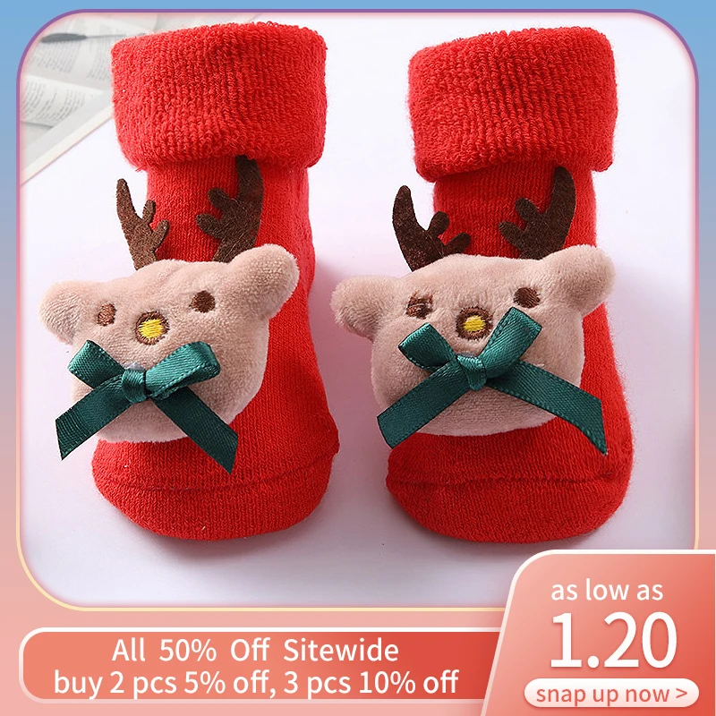 

Cute Baby Christmas Socks Winter Warm Infant Cotton Sock Cartoon Xmas Toddler Non-slip Socks for Girl Boy Newborn Clothing Gifts