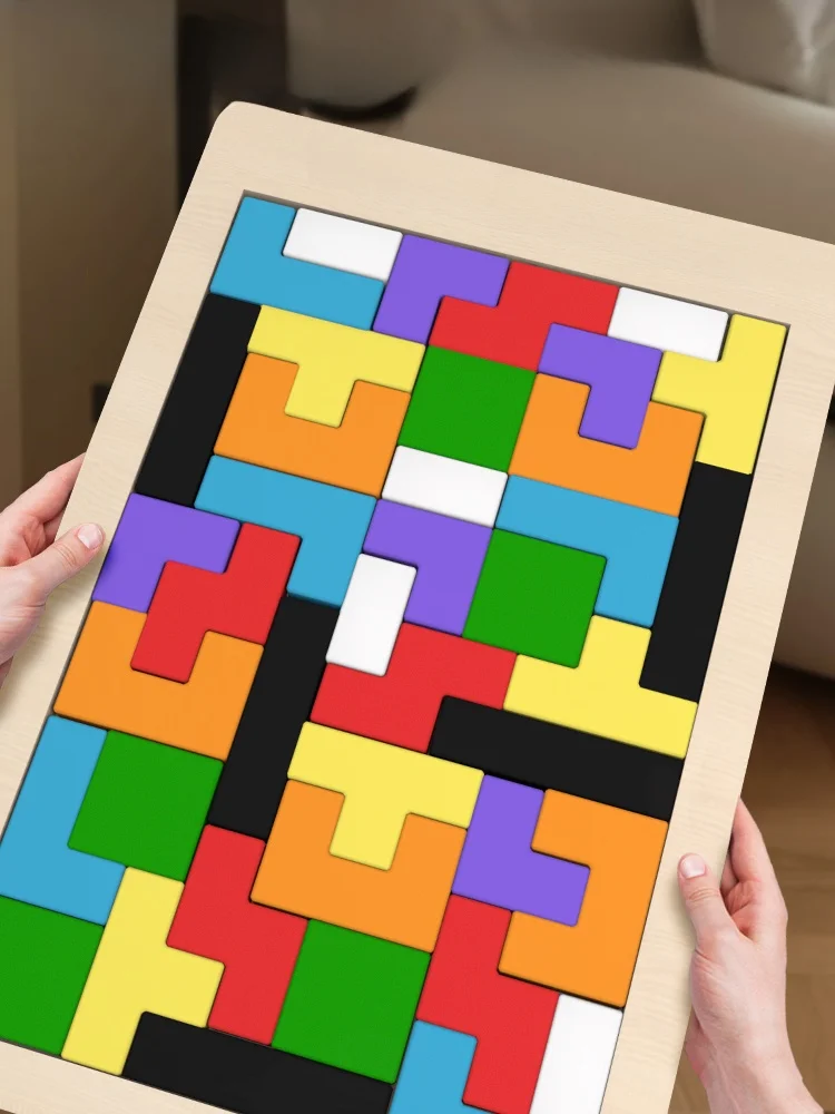 Holz Baustein Puzzle Spielzeug Tangram Puzzle Intelligente Bunte 3D Russische Baustein Kinder Montessori Bildung – Detail 5