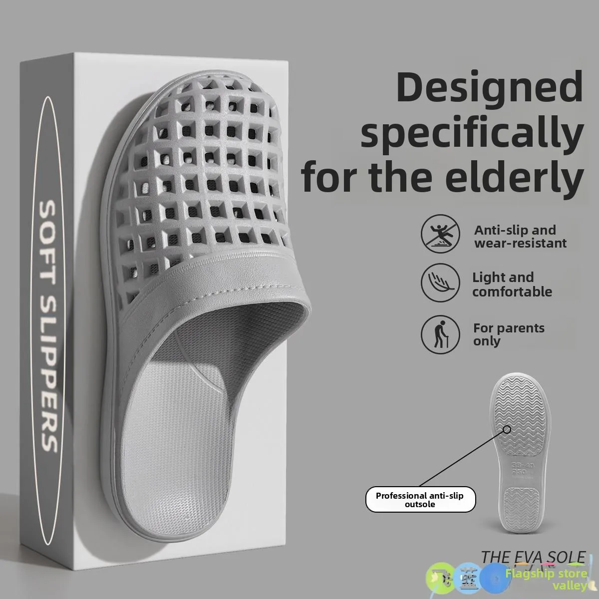 

Anti-Slip Elderly Men's Slippers Indoor Bathroom Bathing Headed Sandals Summer Style Comfortable Casual Slippers Fly Blue Valley