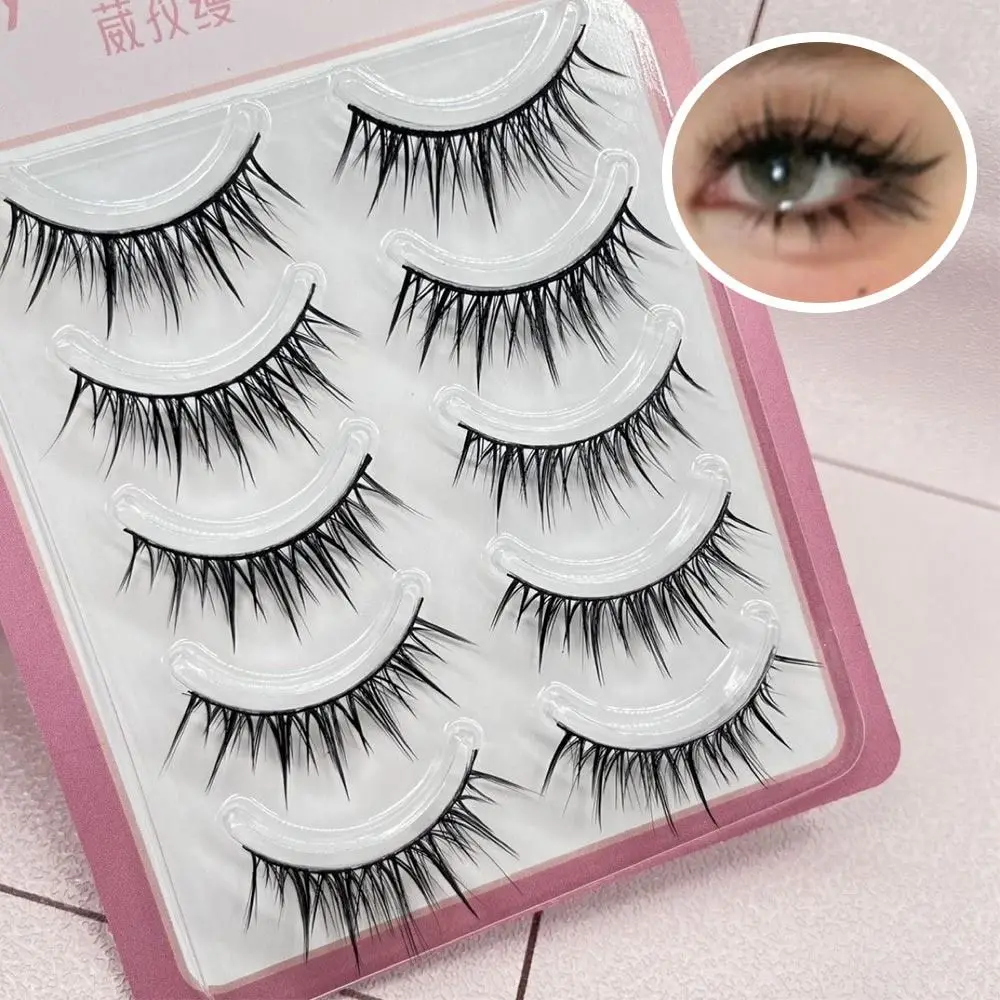 5 Pairs Pack Japanese Cosplay False Eyelashes Dramatic Faux Mink Wet Spiky Lashes Thick Doll Strip Lashes for Women