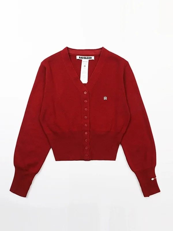 الأمريكية Sle الأحمر V-Ne محبوك سترة معطف ort عارضة المرأة زر واحد القطن ملابس خارجية تنفس مريحة #5