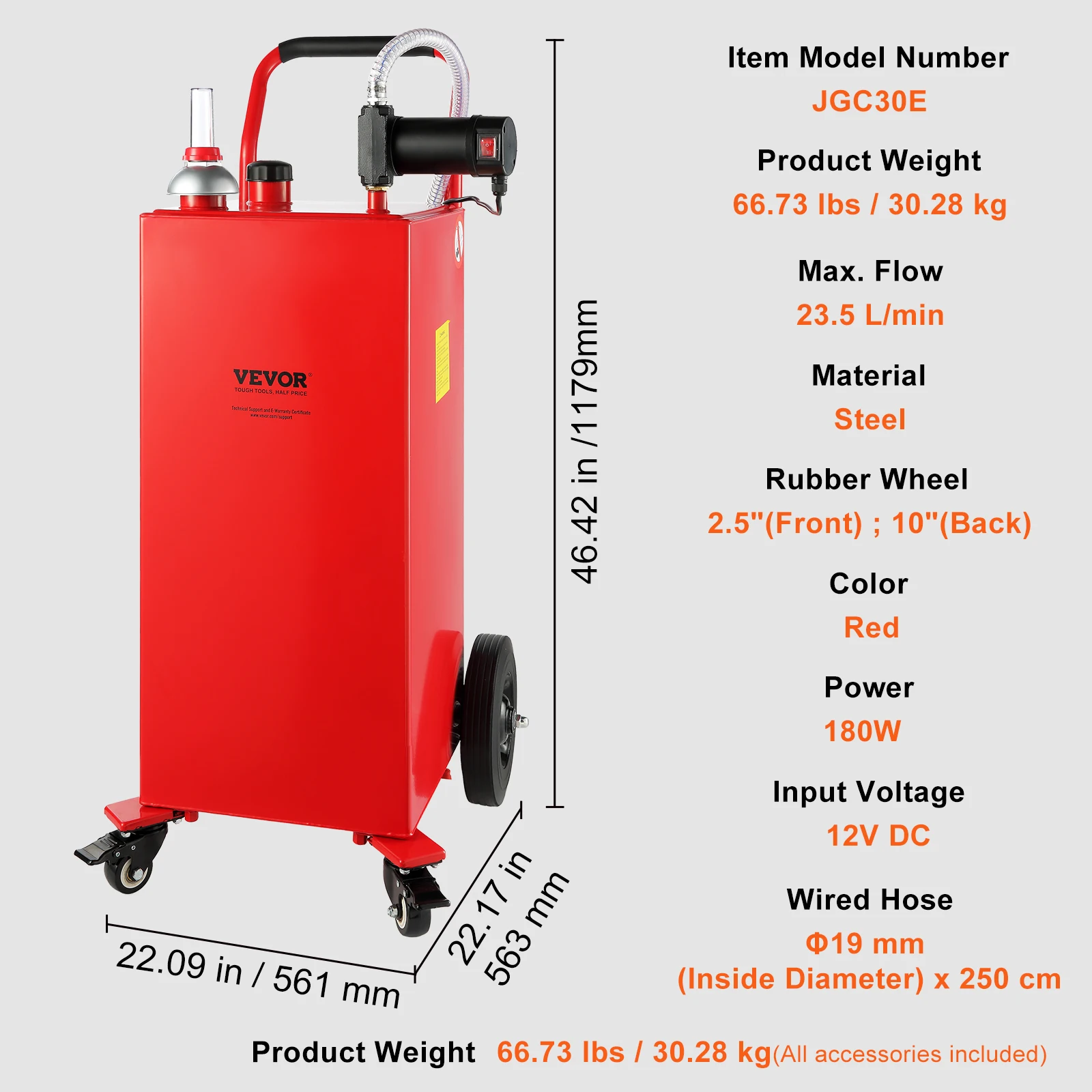 SucceBuy 30Gal Draagbare Brandstoftanks Benzineblikjes Reserve Caddy Container Benzinebus met Pompwielen voor Auto Motor Boot