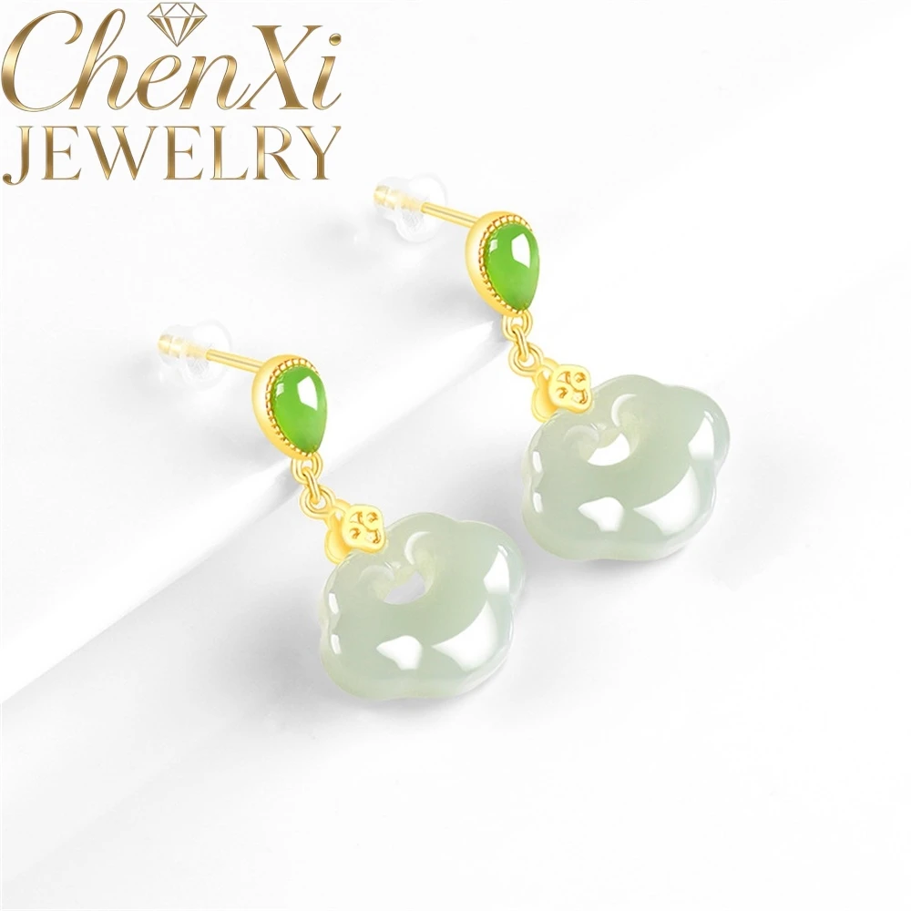 

Authentic S925 Natural Hetian Green Jade Ruyi Pendant High-End And Elegant Jade Earrings For Women New Style Fine Jewelry Gift