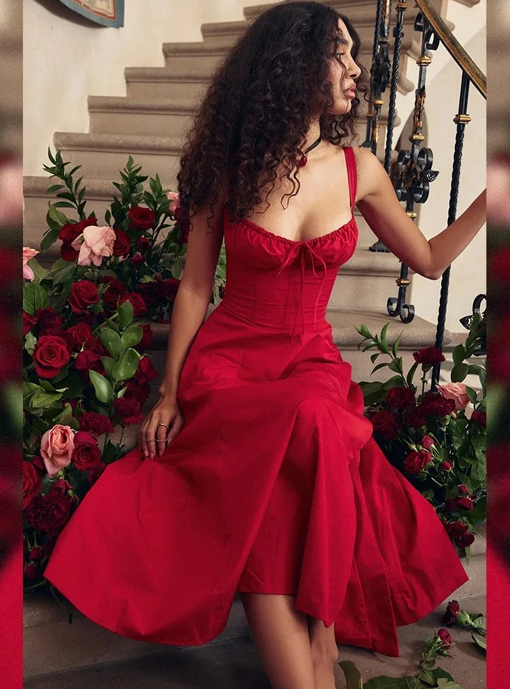 ชุดเดรสลายดอกไม้ฤดูร้อนสำหรับผู้หญิง ชุดเดรสวันหยุดหวานละมุน สง่างาม ชุดเดรสลำลองผ่าข้างสีฟ้าผูกเชือก