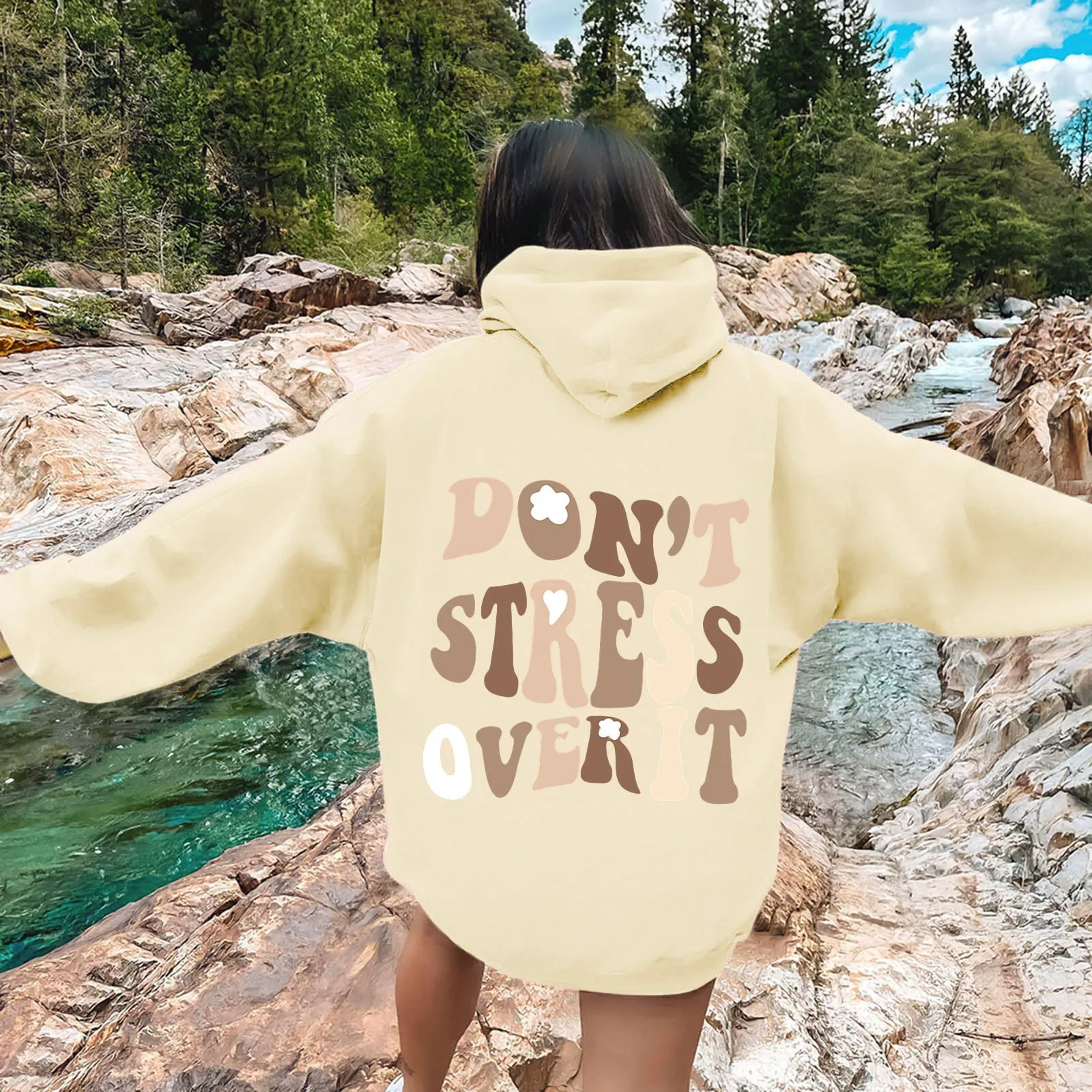 

Women'S Oversized Letter Printed Hoodie Autumn And Winter New Relaxed Comfortable Casual Pullover Solid Color Fashion Hoodie