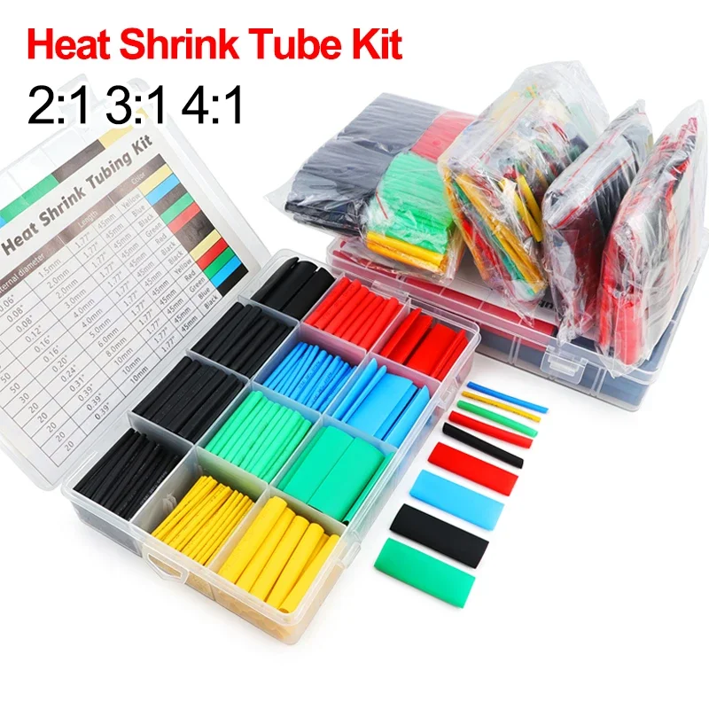 Kit de Tubos Termoencolhíveis 73~900pcs, Protetor de Cabos para Reparo, Isolamento de Fios, Revestimento Termorresistente, Conjunto de Tubos Termoencolhíveis 2:1/3:1/4:1