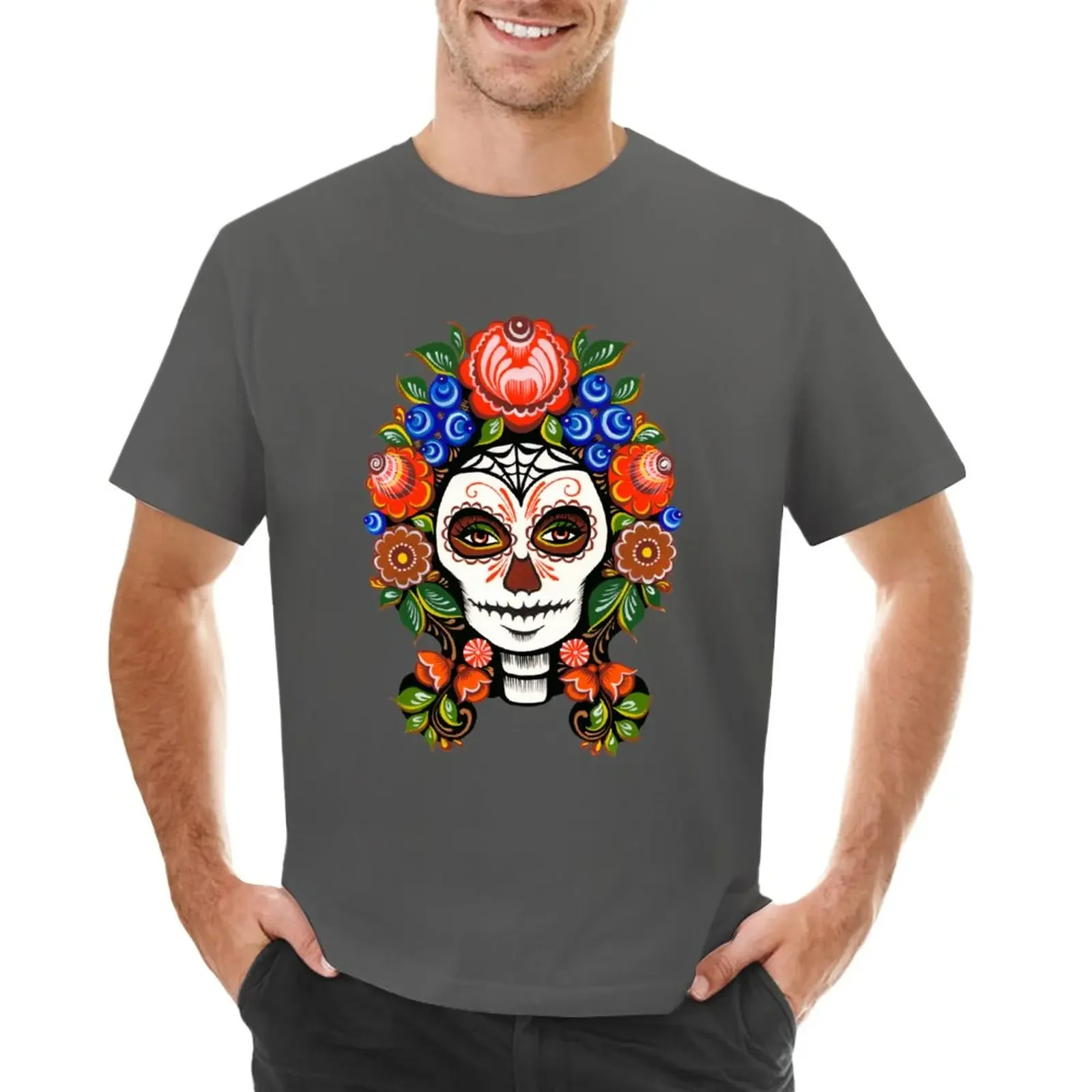 

Catrina in flowers T-Shirt anime clothes summer tops tshirts for men