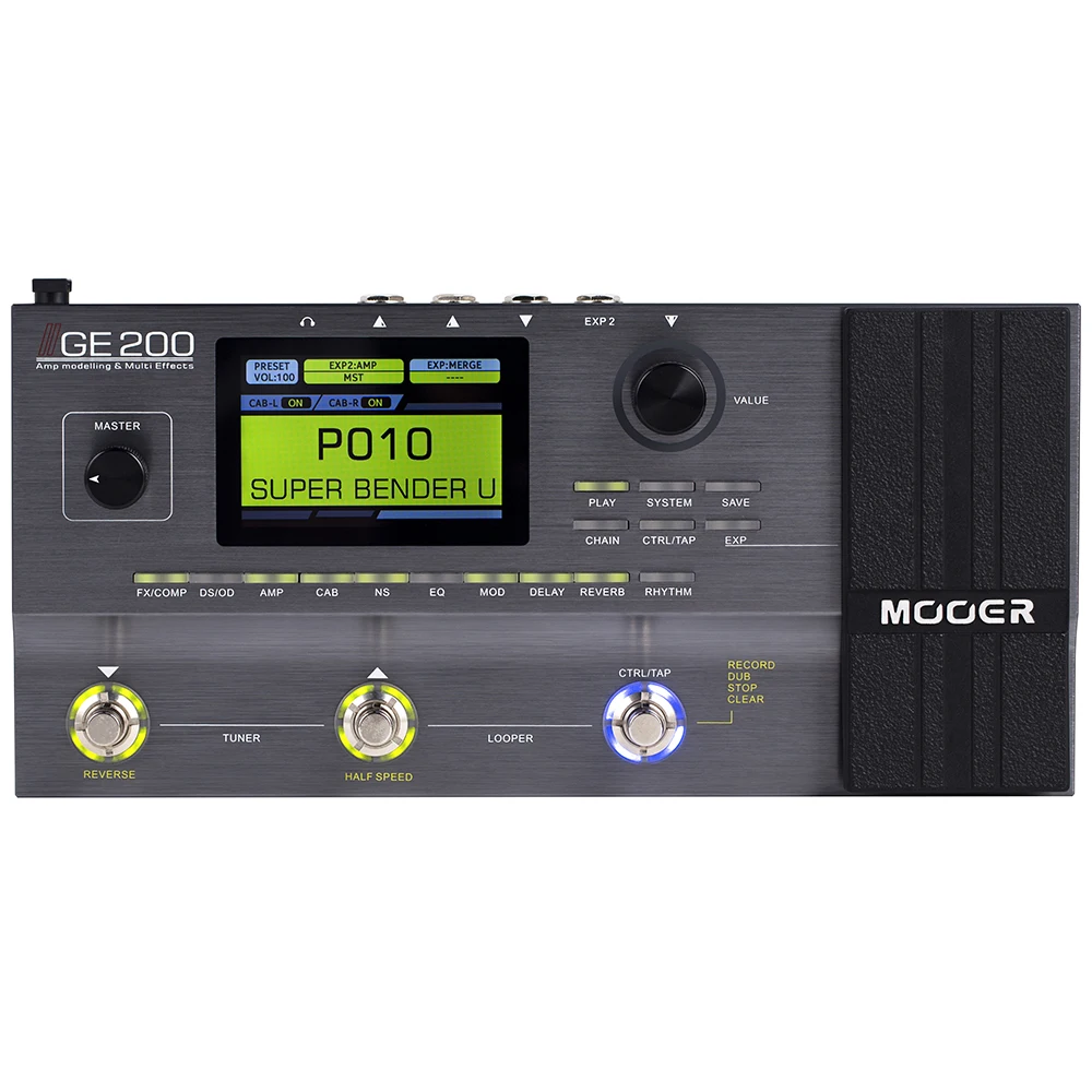 MOOER GE200 Amp Modelling & Multi Effects Pedal 55 Amplifier Models 26 Speaker Cab Models 70 Effects 52s Looper 40 Drum Patterns