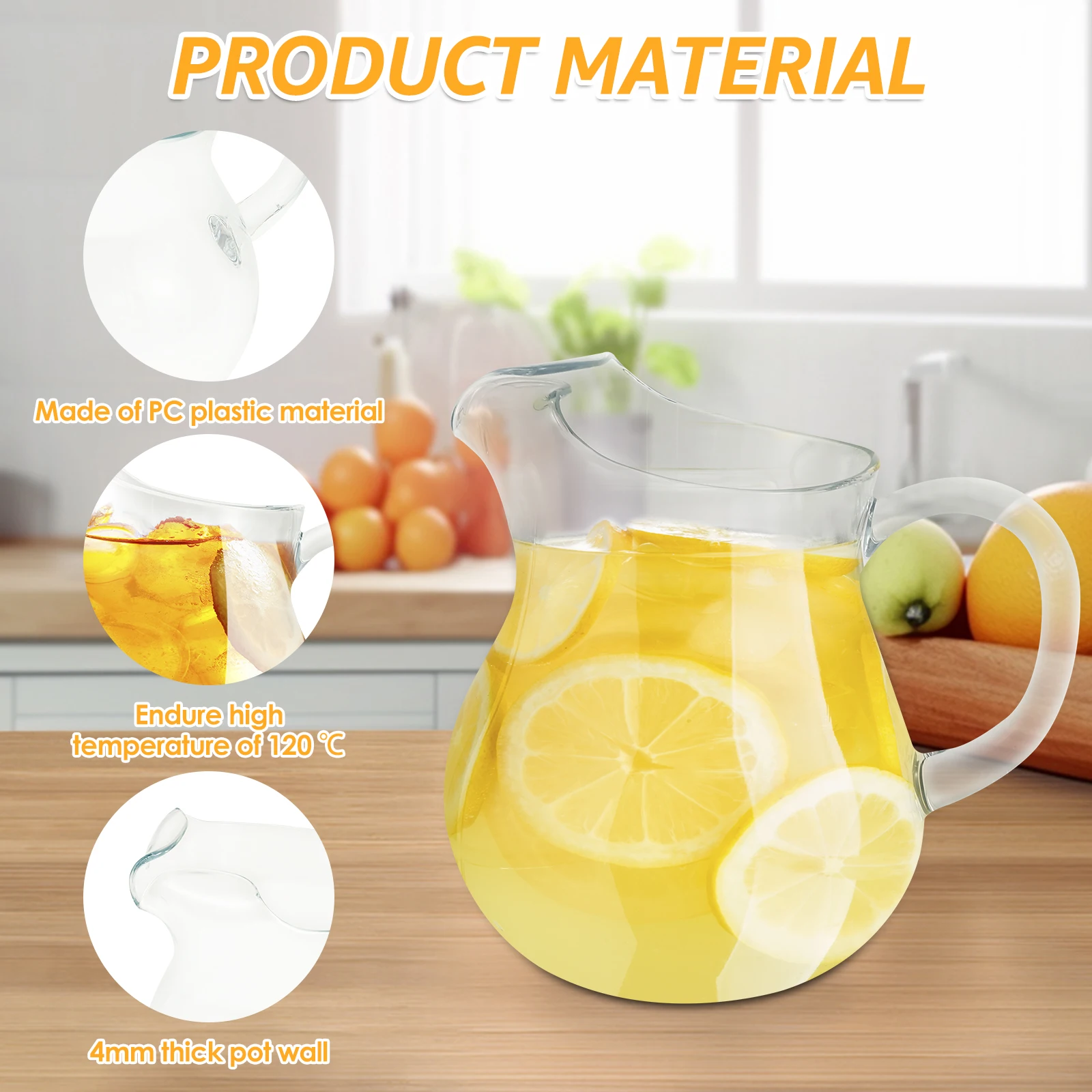 Jarra de agua de plástico con asa, jarra transparente para nevera, contenedor de bebidas de gran capacidad para té helado, jugo de Sangria, leche más