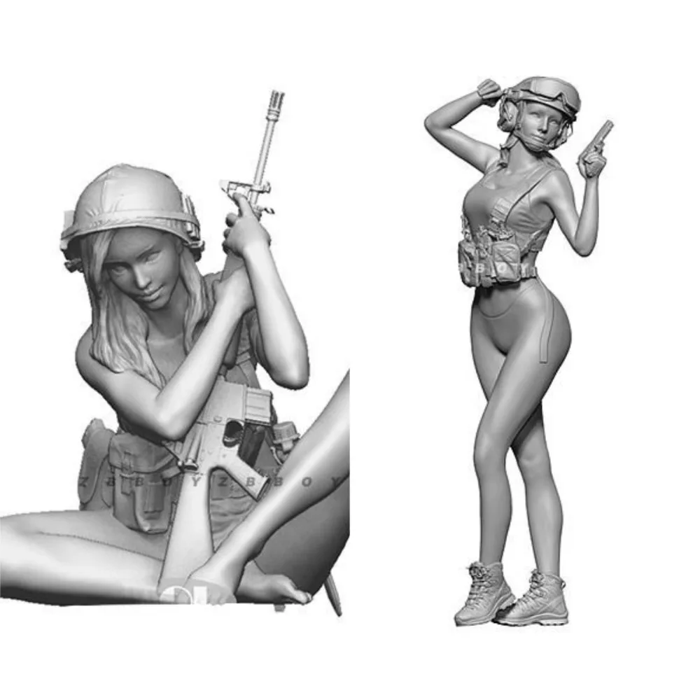 1/35 European Female Soldier Resin Soldier White Mode 3D Printed DIY Coloring Self-assembly Figurines Miniatures Gifts