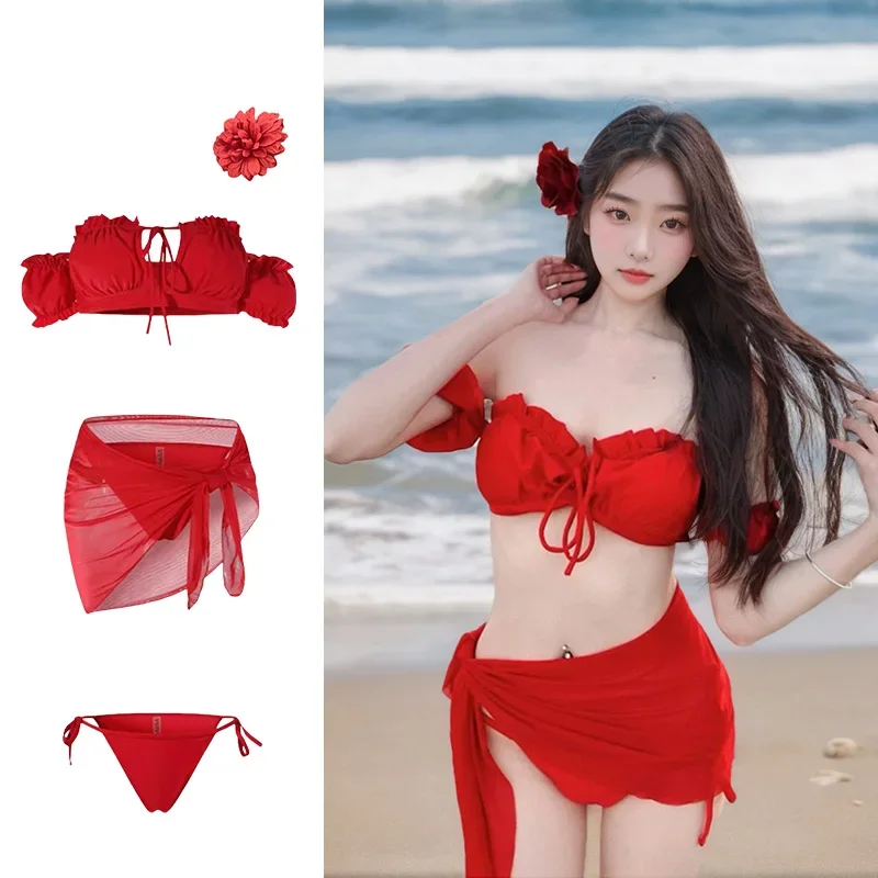 

Sexy Retro Red Bikini Women's Two-Piece Swimsuit Swimwear 2025 New Trendy e Design with Steel Support
