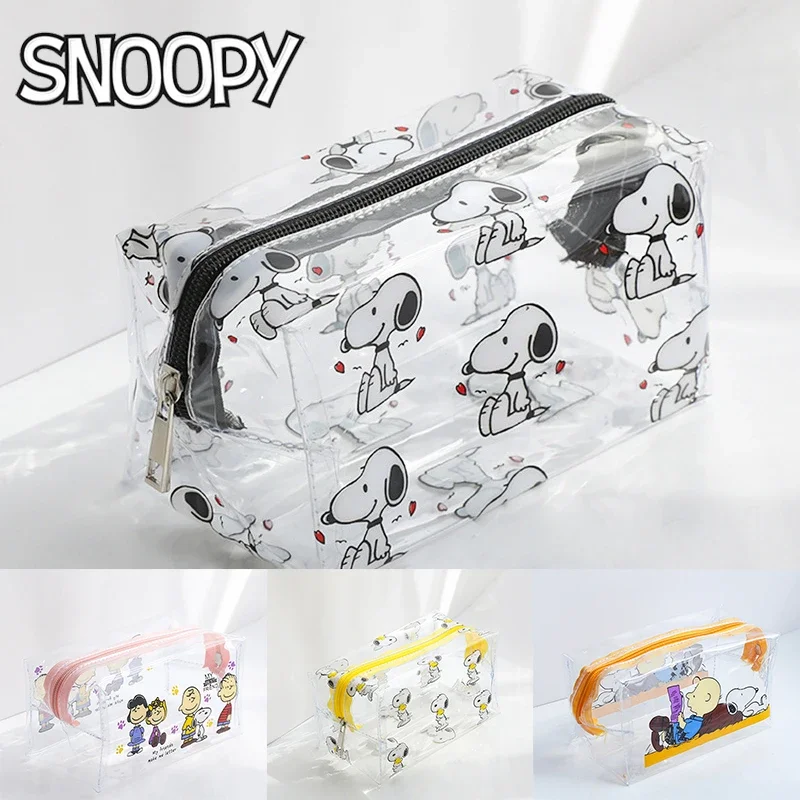 Snoopy Transparent Waterproof Big Pencil Case PVC Stationery Gift Girl Students Pencil Bag Kawaii Makeup Cosmetic Bag Travel Bag