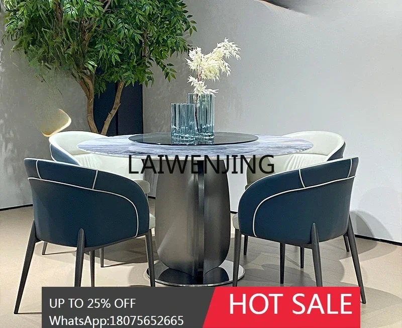 minimalist marble turntable dining table and chair combination light luxury high-end microcrystalline stone dining table