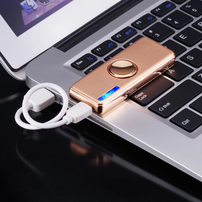 2024 New Rotating Fingertip Gyroscope Lighter Tungsten Wire USB Charging Windproof Lighter Creative LED Light Relaxation Gift