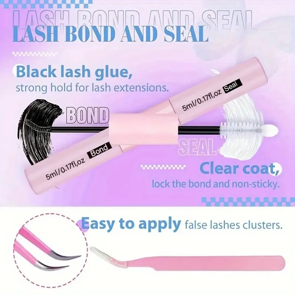 256 cluster false eyelash glue set+double head glue+special eyelash clip, natural appearance anime false eyelashes, C roll