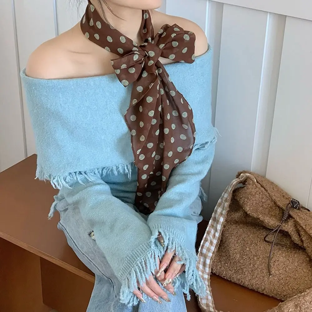

Fashion Ribbon Polka Dot Scarf Retro Printed Scarf Headband Thin Hair Accessories Long Scarves Spring Summer