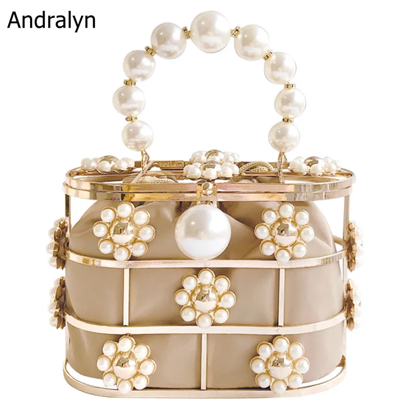 

Diomands Pearl Bucket Bag Women's Cross-Body Bag Bridal Handbags Party Dinner Bag Crystal Wedding Clutch Purse Bag