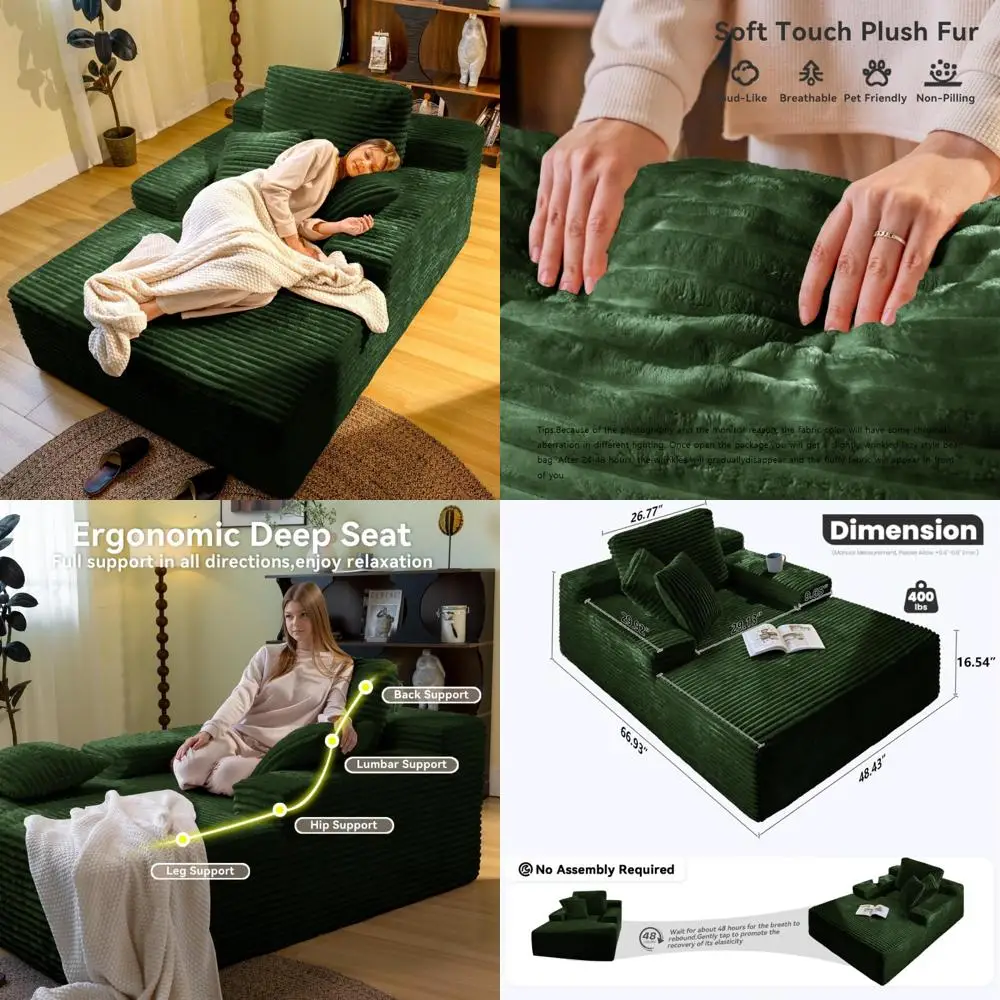

Oversized Chaise Lounge Chair for Indoor Living, Cloud-Soft Couch, Corduroy Sleeper Sofa Bed, Deep Seating, No Assembly Needed