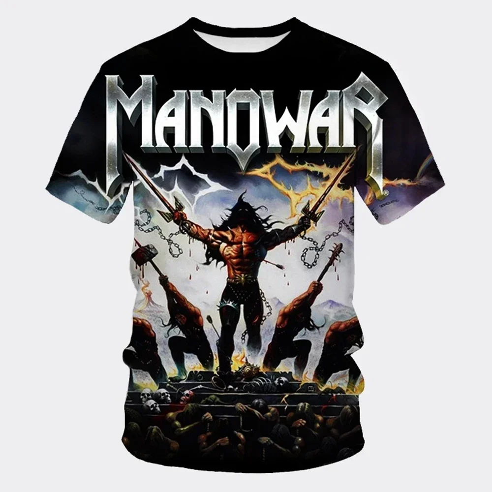 3D-gedrucktes, schnell trocknendes, atmungsaktives Herren-Sport-T-Shirt der Rock- und Hip-Hop-Band MANOWAR im lässigen, familienfreundlichen Sommerstil – Detail 7