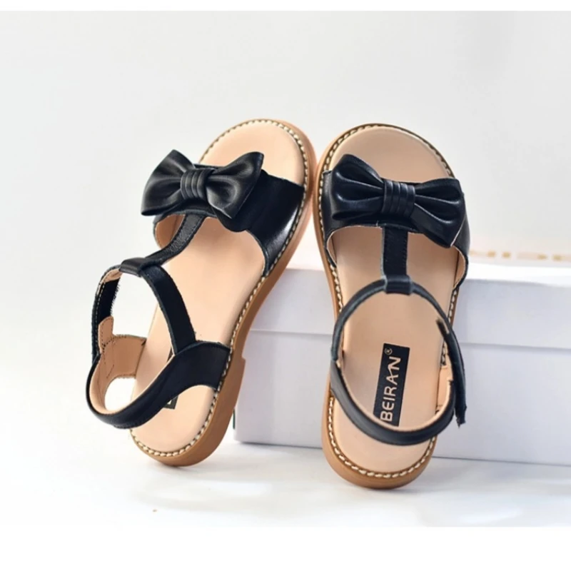 

Summer Genuine Leather Girls Sandals Fashion Bow Children's Beach Shoes High Quality Cow Leather Kids Casual Shoes