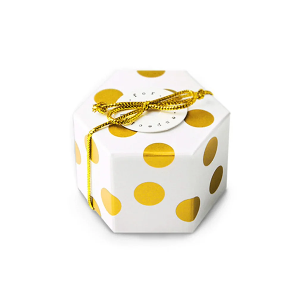 

50Pcs Hexagon Candy Boxes Mini Stripe Dots Golden Bronzing Color for Wedding Birthday Baby Shower Party Chocolate Gift Packaging