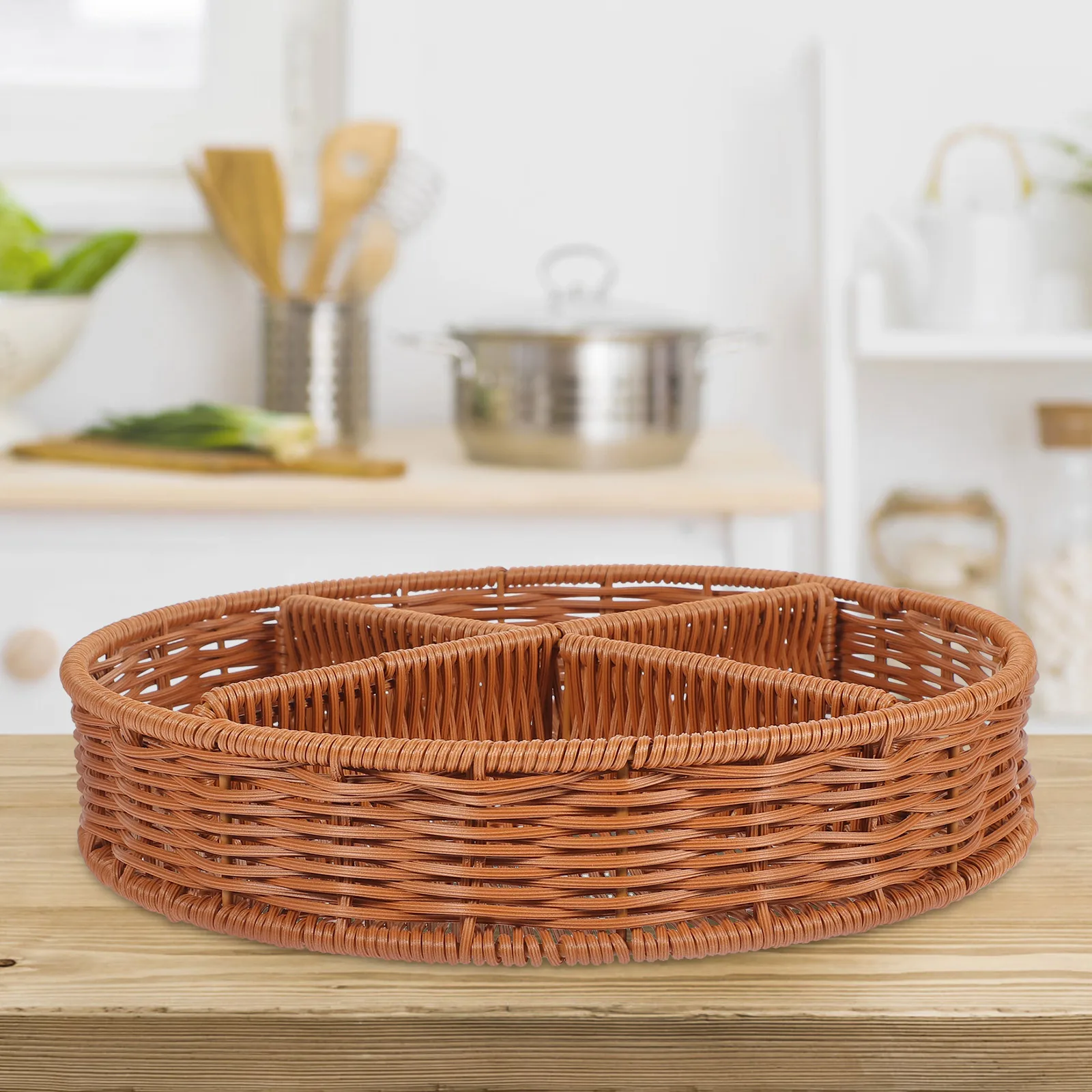 

Detachable Frame Snack Storage Woven Rattan Food Organizer Serving Tray Kitchen Home Office Wedding Candy Dried Fruits Container