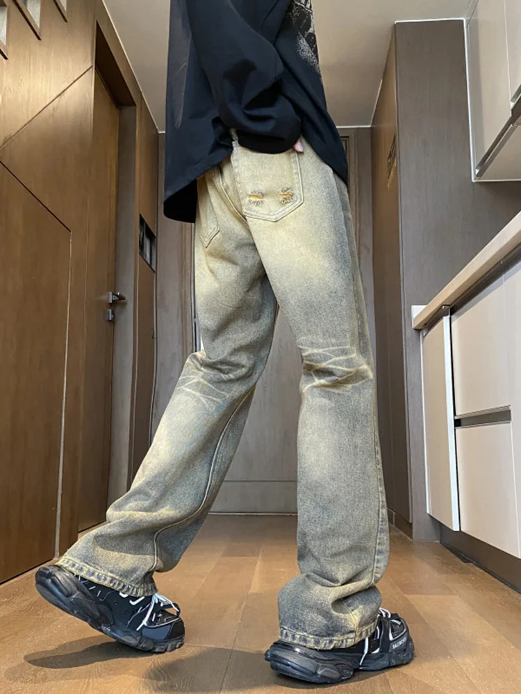 

Мужские джинсы-клеш в американском ретро-стиле, весна-осень, хип-хоп, модные, приталенные, прямые, джинсовые брюки, молодежные, удлиненные