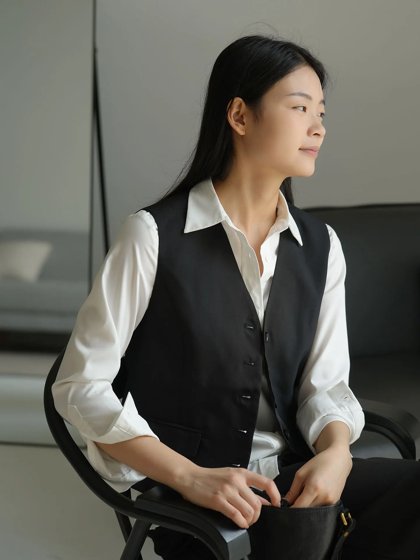 

Ele Commuter Women's V-Ne Waist-Cinched ort Vest Pure Color Layering Autumn Winter Sle Polyester Fiber 00%