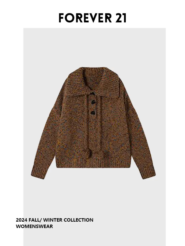 

Forever 21 Vintage Floral Tassel Collar Sweater Coat New Arrival Winter Long Sleeve Mid-Length Girls Fashion Commute Style