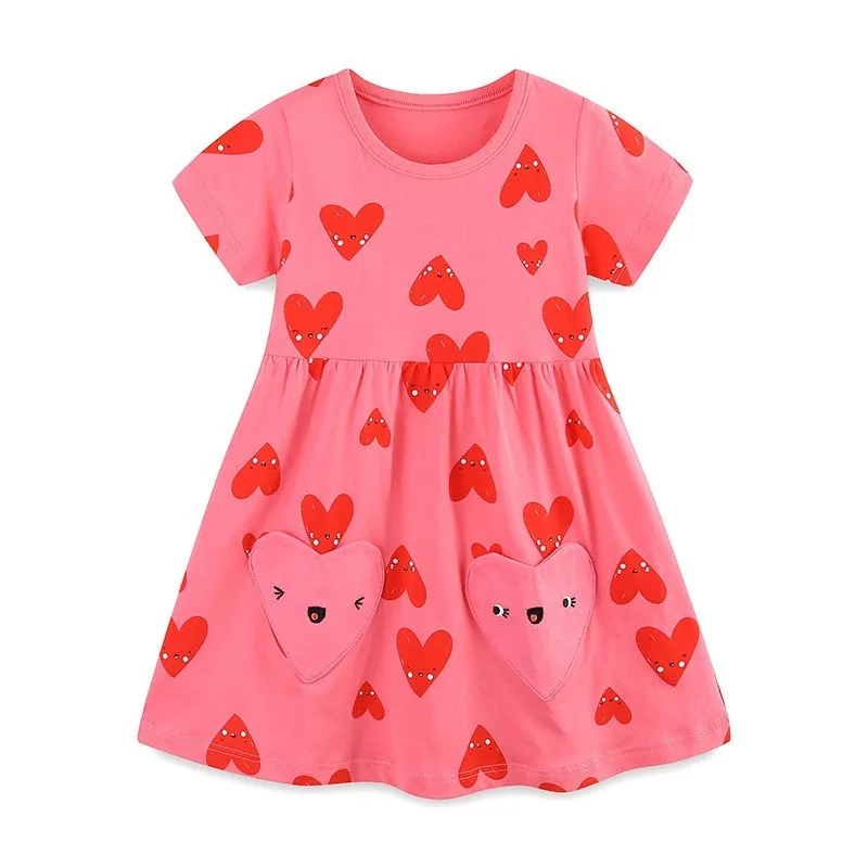 

Girls Summer Dress with Heart Print & Mesh Sleeves | Cotton Princess A-line Short Sleeve Dress for Kids Party & Casual 2025 NEW