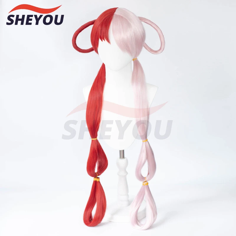 Uta Cosplay Wig Anime  Uta Red Pink Heat Resistant Hair Halloween Wig Earphone Props Woman Girl Cosplay + Wig Cap