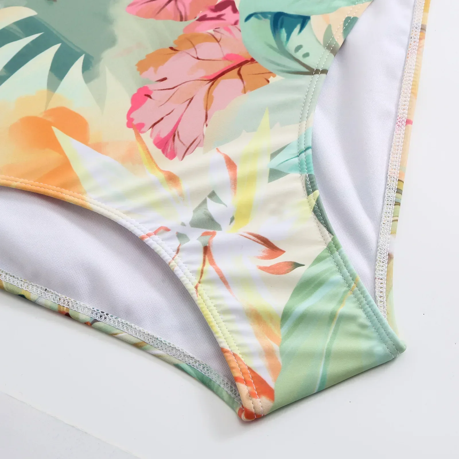 Conjunto de biquíni de uma peça 2024 feminino floral impressão com decote em v maiô sexy cintura alta praia saia maiô verão monokini