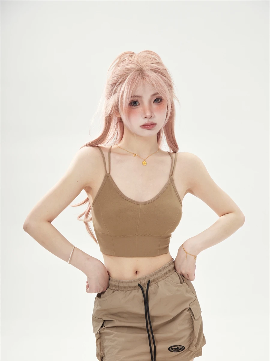 Design Sensation White Bralette with Chest Pad Beautiful Back Vest Women's Summer Outdoor Wear Strap Sexy Top Nylon Fabric