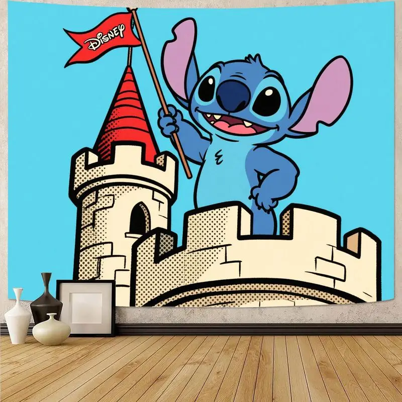 

1 шт., синий гобелен Disney Stitch Castle, забавный красочный настенный художественный домашний декор, идеально подходящий для детской комнаты и фанатов Лило и Стич