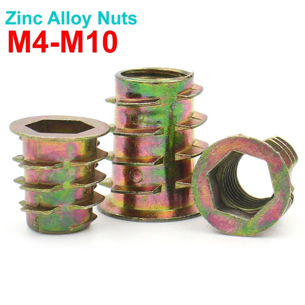 10/20/50pcs M4 M5 M6 M8 M10 Zinc Alloy Thread For Wood Insert Nut Flanged Hex Drive Head Furniture Nuts