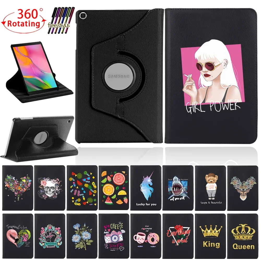 

Case for Samsung Galaxy Tab A 10.1 2019 T510 T515/S6 Lite p610 P615 Printed 360 Rotating PU Leather Tablet Stand Cover Case +pen