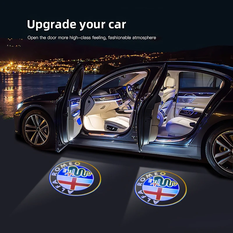 

2026 Hot Car Sticker HD Led Welcome Light Car Door Projector Lamps For Alfa Romeo Giulia Stelvio Giulietta 156 159 147 Mito Tona