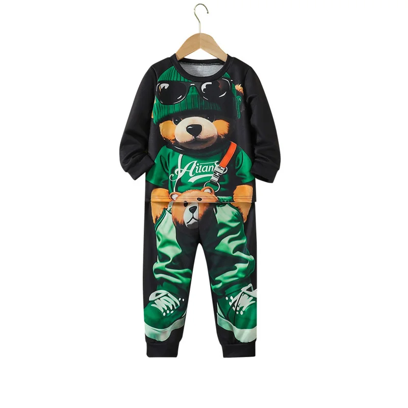 Conjunto de 2 piezas con estampado de oso de dibujos animados para niños, pantalones cortos para deportes al aire libre, playa, calle, moda urbana,