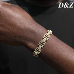 D&Z Hip Pop 12MM Width Byzantine Cuban Link Chain Bracelet Necklace For Men Design Gold Plated Alloy Iced Out CZ Stones Jewelry