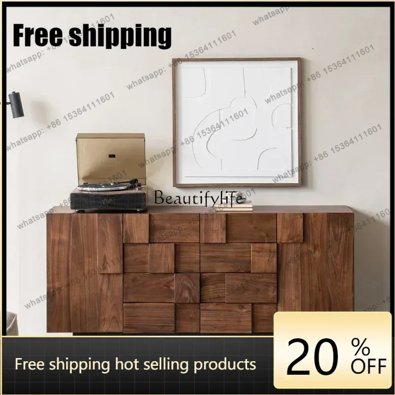 FG Best Seller  Medieval Black Walnut Solid Wood Dining Side Cabinet Simple Modern Living Room Storage Drawer Cabinet