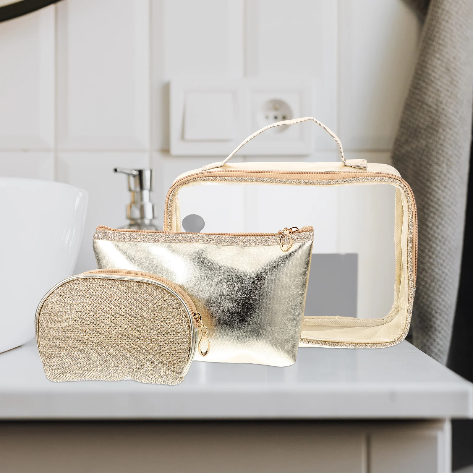 

1Set Travel Makeup Bag Toiletry Organizer Plastic Pouch Women Case Zipper Multi-Functional Storage Travel Makeup Bag