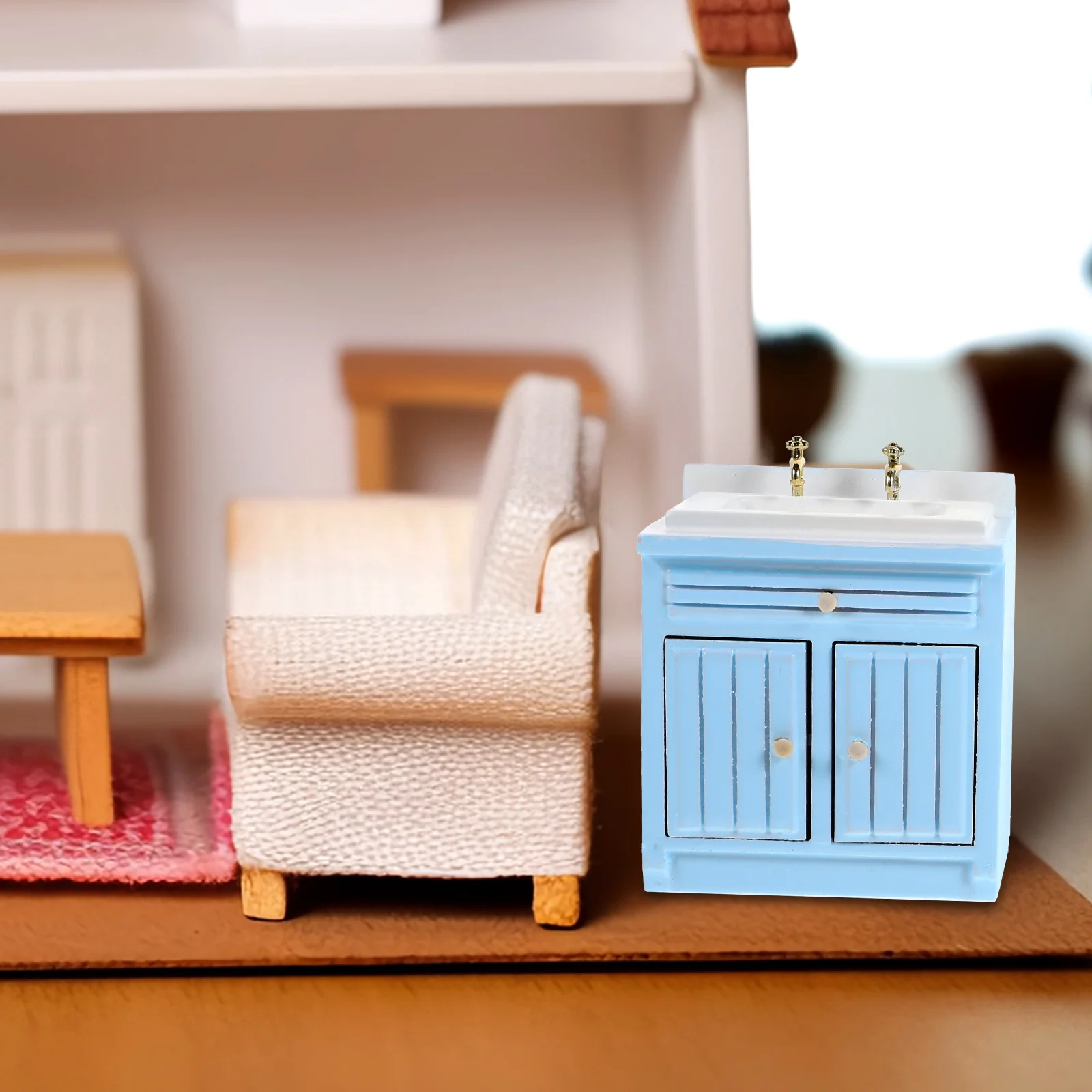 

1 комплект, мини-кухонный умывальник, шкаф, плита, миниатюрная опора, реалистичный прочный безопасный материал для миниатюрного украшения дома