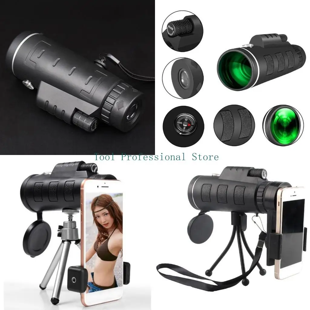 

57QF Monocular Telescope 40X60 High Power HD Monocular with Smartphone Holder & Tripod Waterproof Monocular for Bird Watching