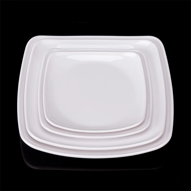 Melamine White Dinner Plate Fast Food Square Dishes School Rice Meal Serving Trays Cheap Hotel Table Decoration and Accessories